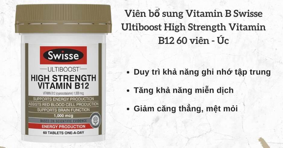 Viên uống bỏ sung vitamin B hàm lượng cao - Swisse Vitamin B12 60 Viên