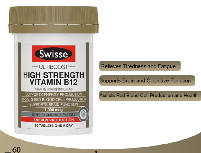 Viên uống bỏ sung vitamin B hàm lượng cao - Swisse Vitamin B12 60 Viên