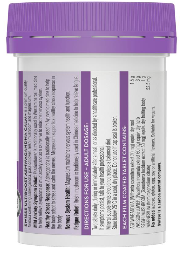 Viên uống hỗ trợ giảm stress từ nhân sâm Ấn Độ Ashwagandha - Swisse Ultiboost Ashwagandha Calm+ 60 Viên