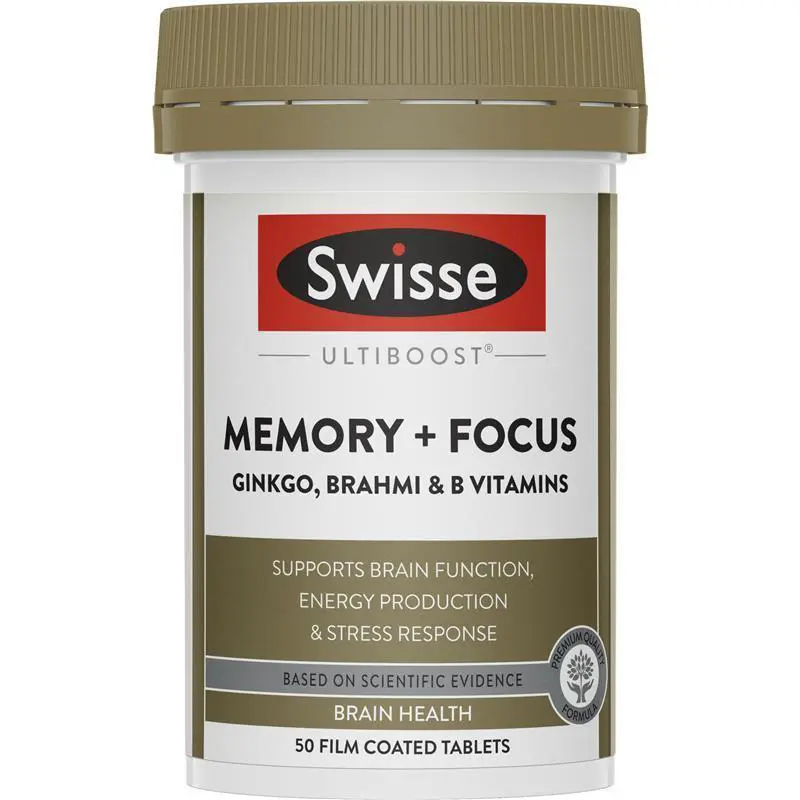 Viên Uống Bỗ Não Tăng Trí Nhớ Tập Trung Từ Bạch Quả Brahmi và Vitamin Nhóm B - Swisse Ultiboost Memory + Focus 50 Viên