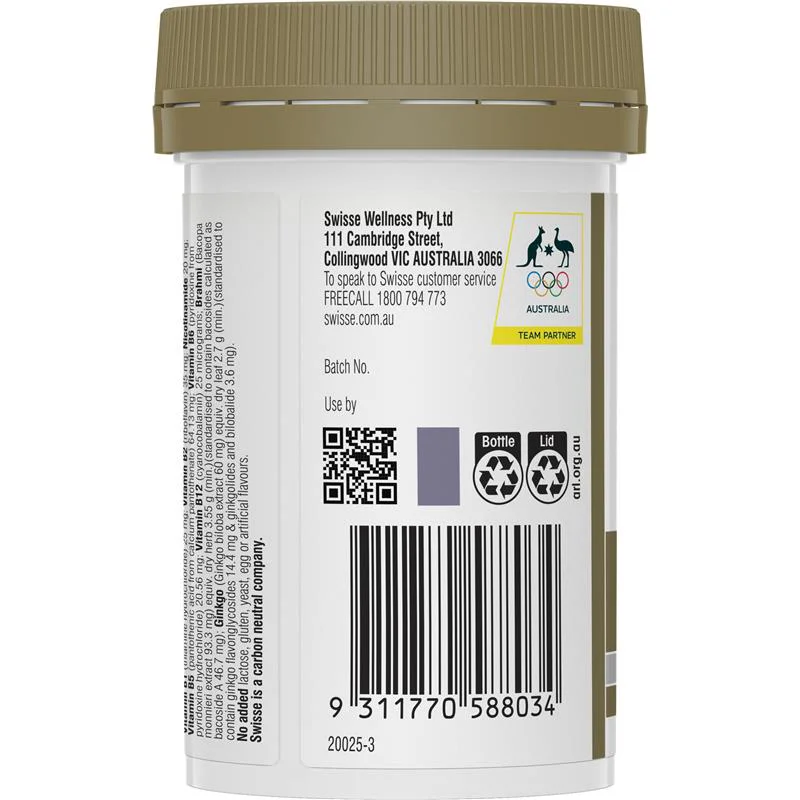 Viên Uống Bỗ Não Tăng Trí Nhớ Tập Trung Từ Bạch Quả Brahmi và Vitamin Nhóm B - Swisse Ultiboost Memory + Focus 50 Viên