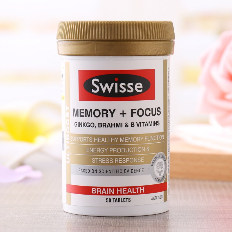 Viên Uống Bỗ Não Tăng Trí Nhớ Tập Trung Từ Bạch Quả Brahmi và Vitamin Nhóm B - Swisse Ultiboost Memory + Focus 50 Viên