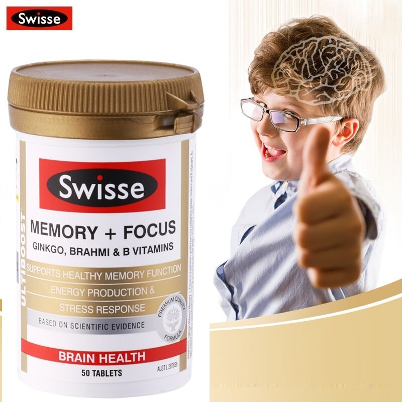Viên Uống Bỗ Não Tăng Trí Nhớ Tập Trung Từ Bạch Quả Brahmi và Vitamin Nhóm B - Swisse Ultiboost Memory + Focus 50 Viên