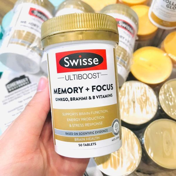 Viên Uống Bỗ Não Tăng Trí Nhớ Tập Trung Từ Bạch Quả Brahmi và Vitamin Nhóm B - Swisse Ultiboost Memory + Focus 50 Viên