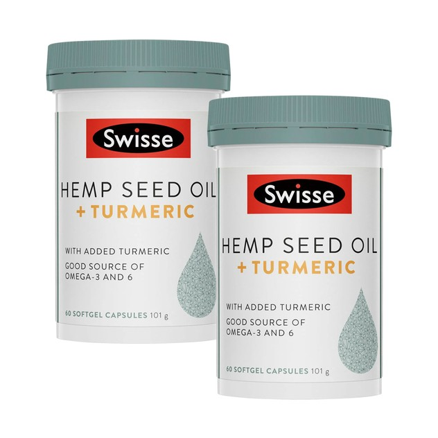 [Hãng Ngưng SX] Viên uống dầu hạt cây gai dầu và củ nghệ hỗ trợ sức khỏe dinh dưỡng Swisse Hemp Seed Oil + Turmeric 60 Viên