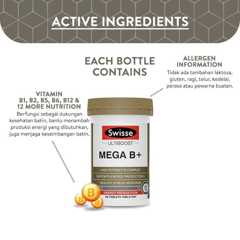 Viên uống bổ sung vitamin nhóm B - Swisse Ultiboost Mega B + 60 Viên