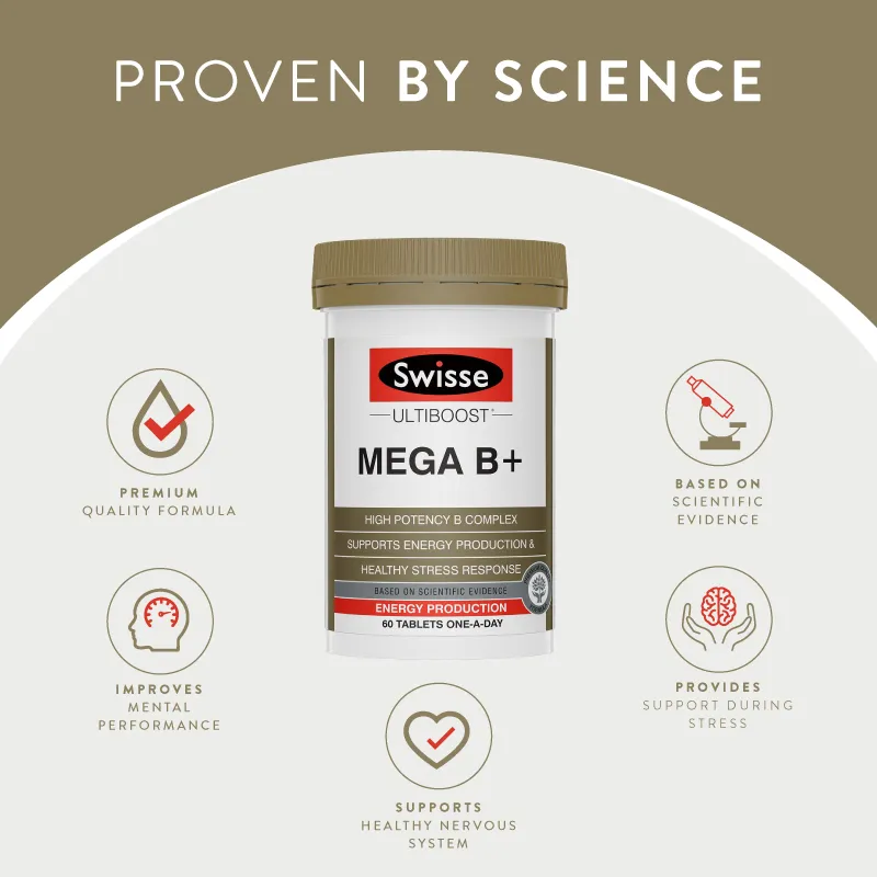 Viên uống bổ sung vitamin nhóm B - Swisse Ultiboost Mega B + 60 Viên