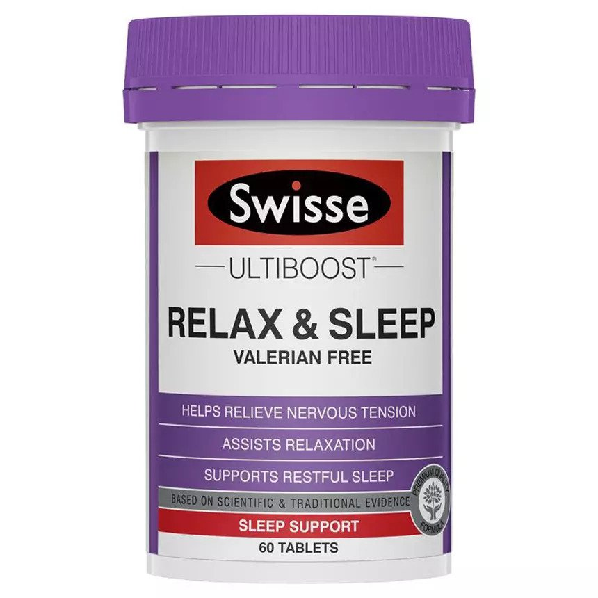 Viên uống giúp thư giản và hỗ trợ ngủ ngon Swisse Ultiboost Relax & Sleep 60 viên Úc