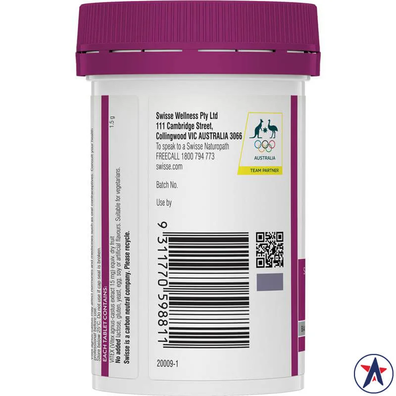 Viên uống hỗ trợ sức khỏe sinh sản phái nữ Swisse High Strength Organic Vitex 1500mg 60 Viên