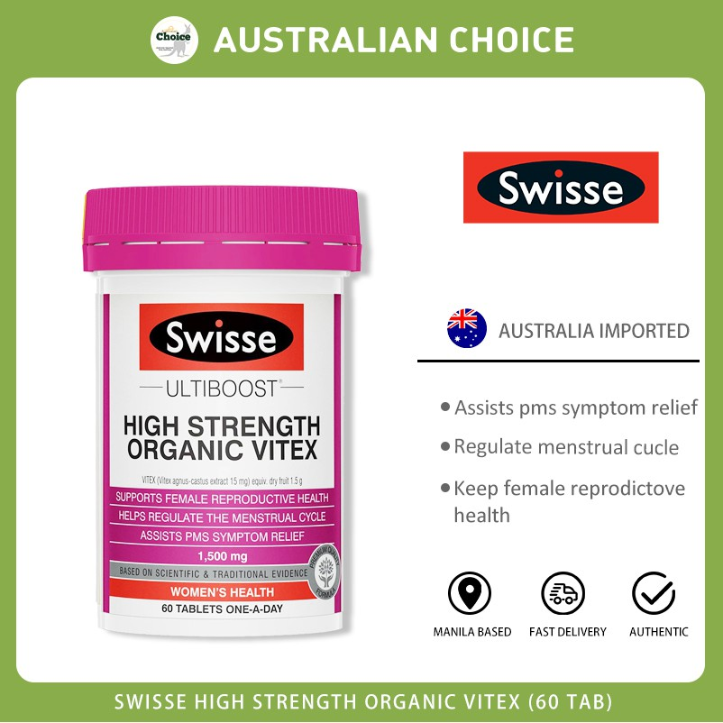 Viên uống hỗ trợ sức khỏe sinh sản phái nữ Swisse High Strength Organic Vitex 1500mg 60 Viên