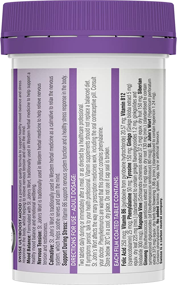 Viên uống hỗ trợ giảm căng thằng mệt mỏi tuột mood làm dịu tâm trí - Swisse Ultiboost Tâm Trạng 50 Viên
