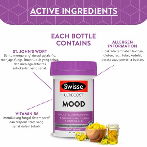 Viên uống hỗ trợ giảm căng thằng mệt mỏi tuột mood làm dịu tâm trí - Swisse Ultiboost Tâm Trạng 50 Viên