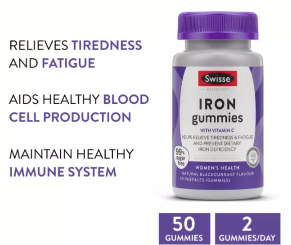 Kẹo nhai bổ sung sắt có thêm vitamin C không tanh - Swisse Iron Gummies 50 Gói