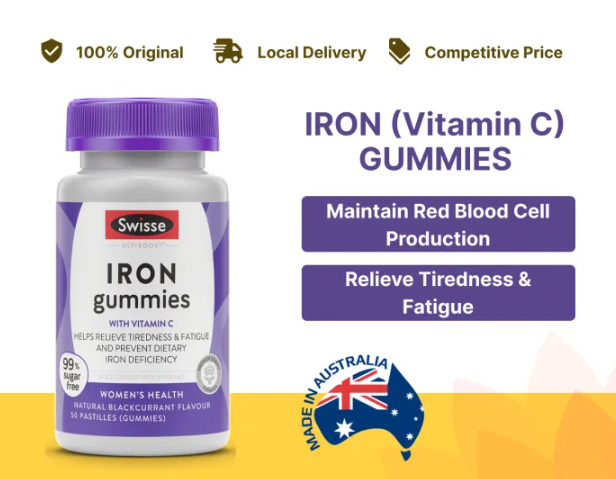 Kẹo nhai bổ sung sắt có thêm vitamin C không tanh - Swisse Iron Gummies 50 Gói