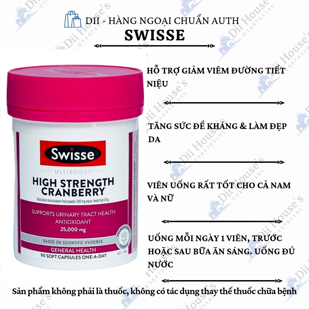 Viên uống hỗ trợ tiết niệu nữ chiết xuất từ quả nam việt quất Uc - Swisse Cranberry 25000mg 90 Viên