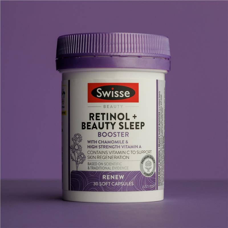 Viên uống Retinol tái tạo da và hỗ trợ ngũ ngon - Swisse Beauty Retinol + Beauty Booster 30 Viên