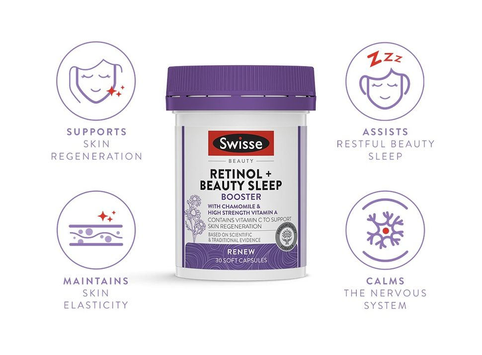 Viên uống Retinol tái tạo da và hỗ trợ ngũ ngon - Swisse Beauty Retinol + Beauty Booster 30 Viên