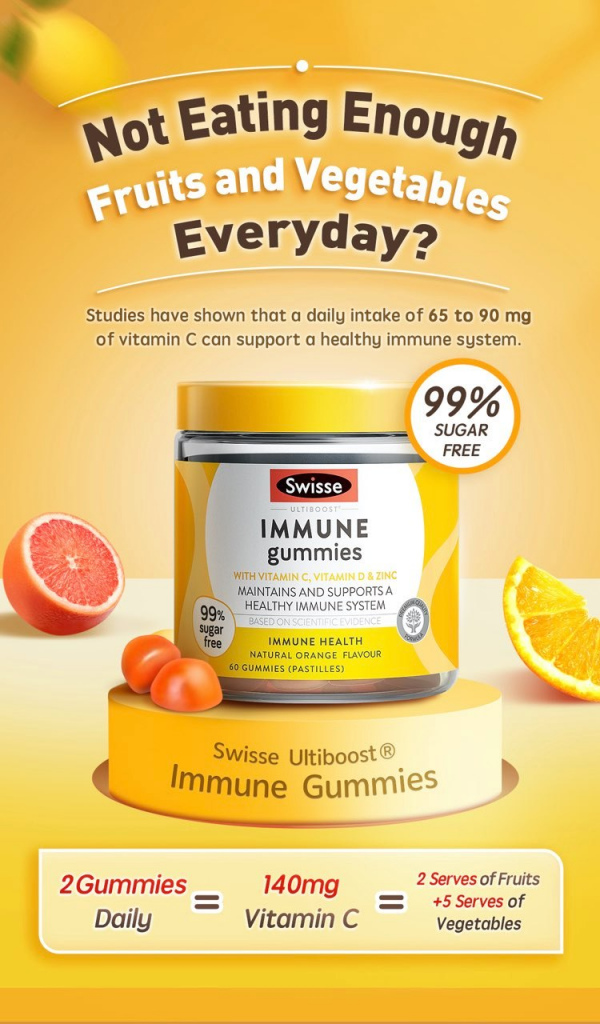 Viên nhai hỗ trợ hệ thống miễn dịch - Swisse Immune Gummies 60 viên nhai