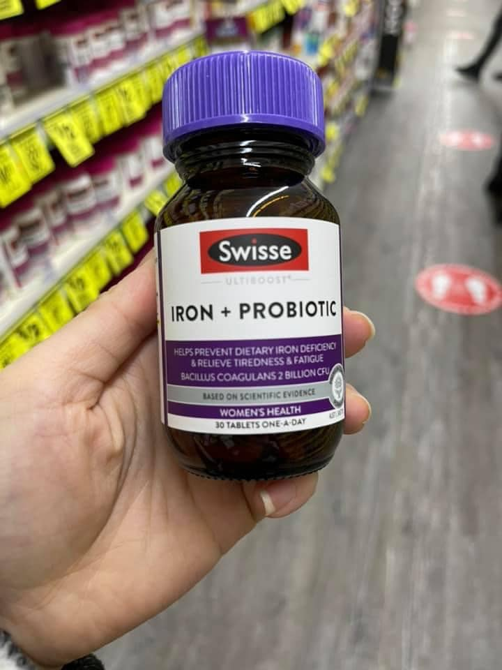Viên uống bổ sung sắt và men vi sinh - Swisse Iron + Probiotic 30 Viên