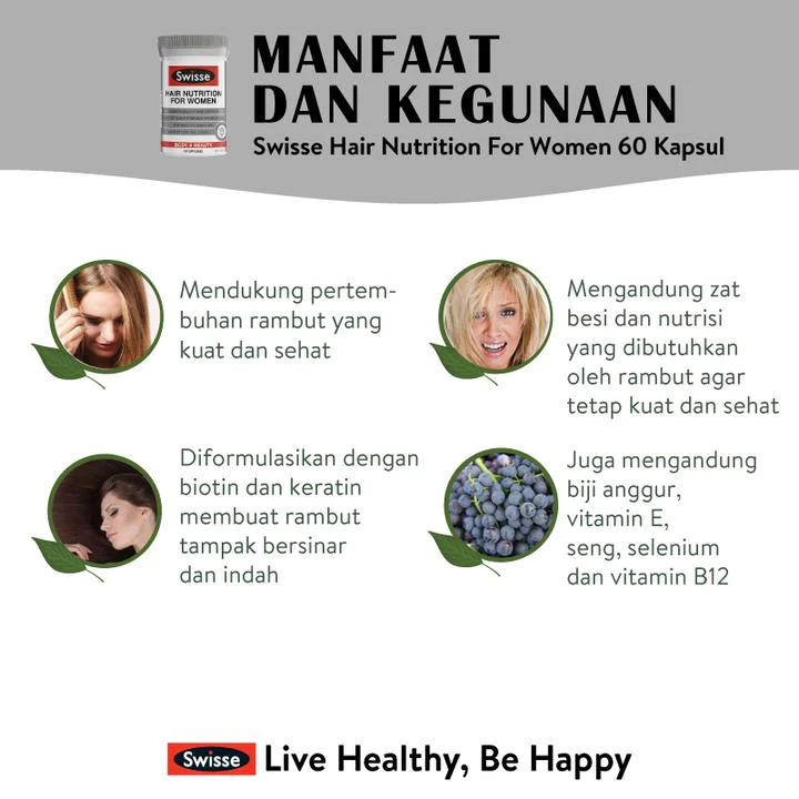 Viên uống dưỡng tóc cho nữ giới - Swisse Hair Nutrition For Women 60 Viên