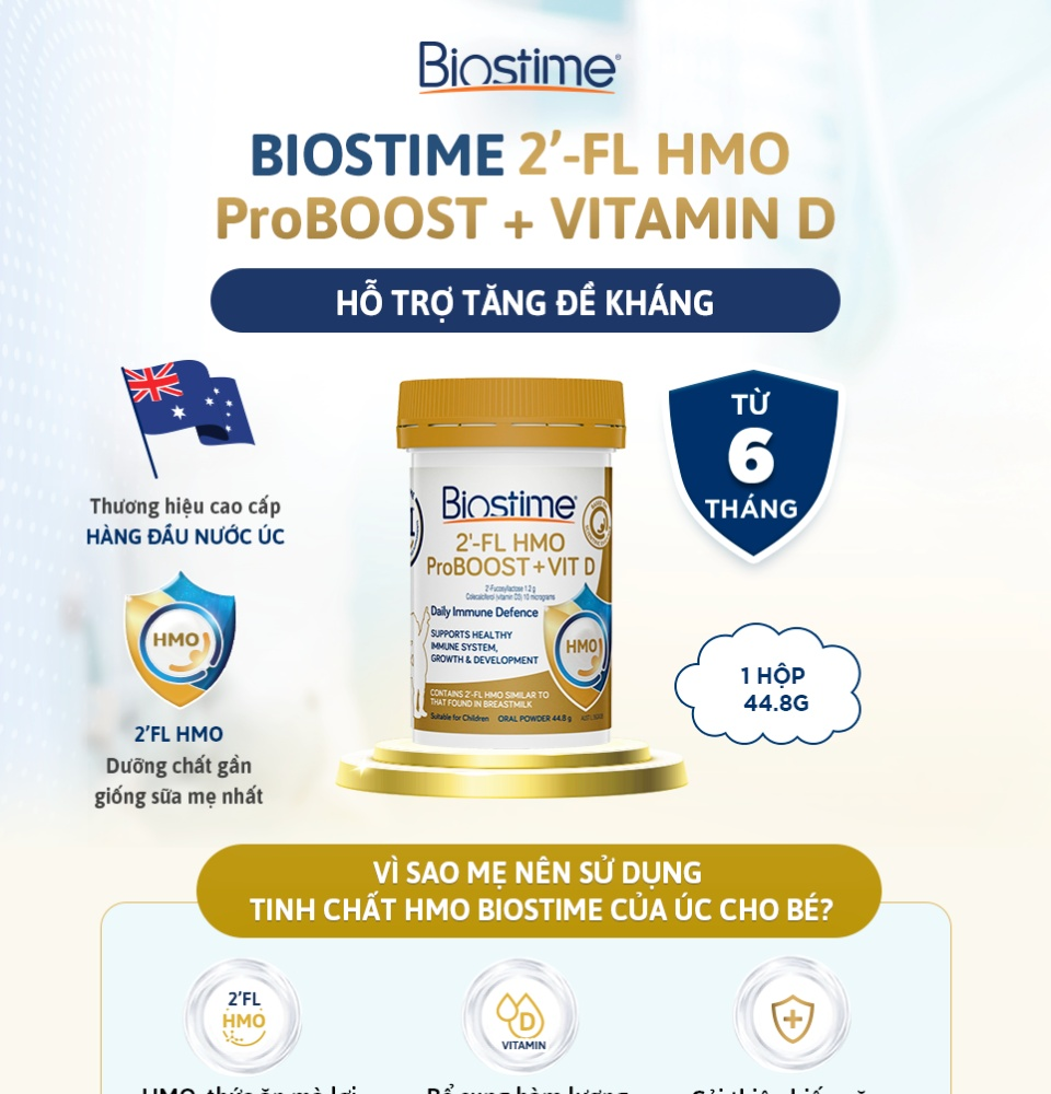 Bột tăng đề kháng cho Bé -Biostime 2'-FL HMO ProBOOST + VIT D 44.8g
