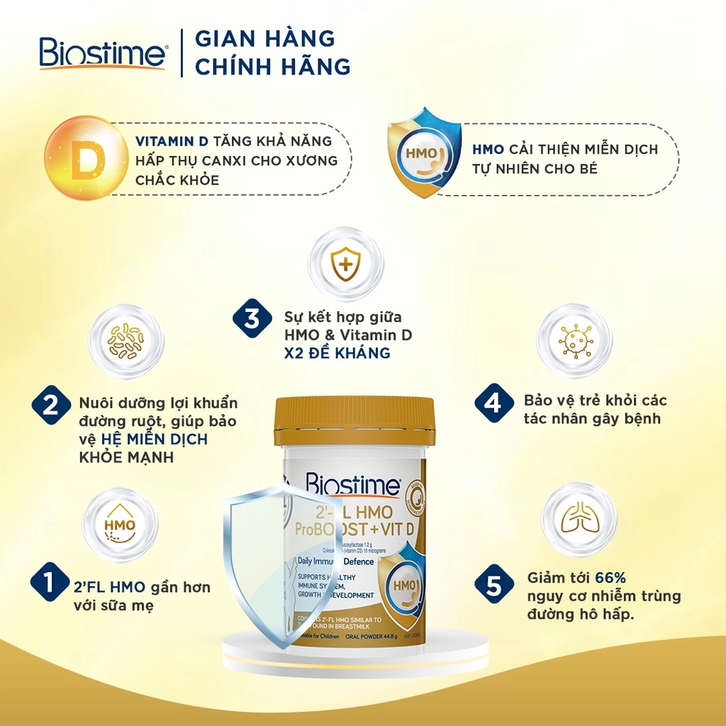 Bột tăng đề kháng cho Bé -Biostime 2'-FL HMO ProBOOST + VIT D 44.8g