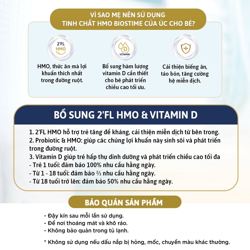 Bột tăng đề kháng cho Bé -Biostime 2'-FL HMO ProBOOST + VIT D 44.8g