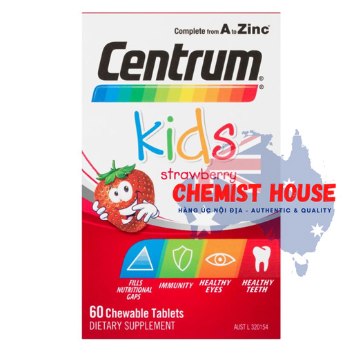 Centrum Kids Multi Vitamin 60 Strawberry Tablets - Vitamin Tổng Hợp cho bé 60 viên