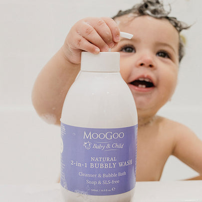 Sữa Tắm Gội Tự Nhiên MooGoo Không SLS, SULFATE Từ Cám Gạo Tạo Bọt Cho Bé 2In1 500ML - MooGoo Baby And Child 2 In 1 Bubbly Wash 500ML