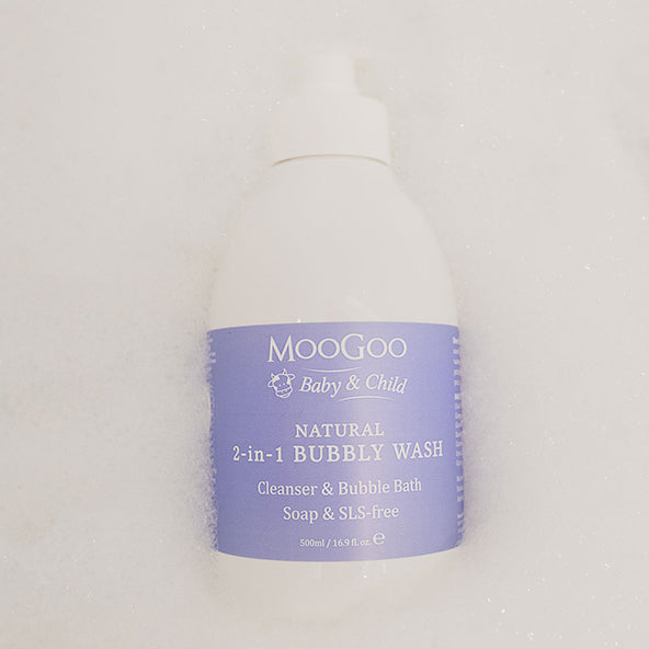 Sữa Tắm Gội Tự Nhiên MooGoo Không SLS, SULFATE Từ Cám Gạo Tạo Bọt Cho Bé 2In1 500ML - MooGoo Baby And Child 2 In 1 Bubbly Wash 500ML