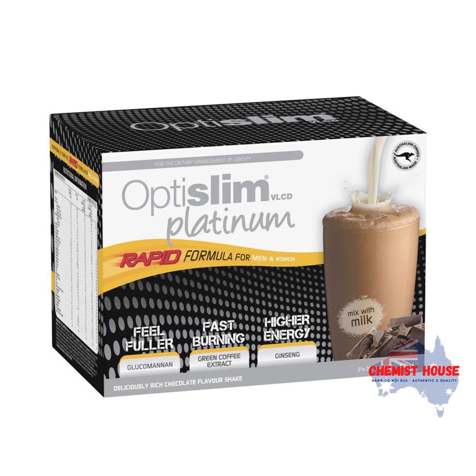 Optislim Sữa Tách Béo Hỗ Trợ Giảm Cân Hương Vị Socola 21x25g - VLCD Platinum Shake Chocolate 25g x 21