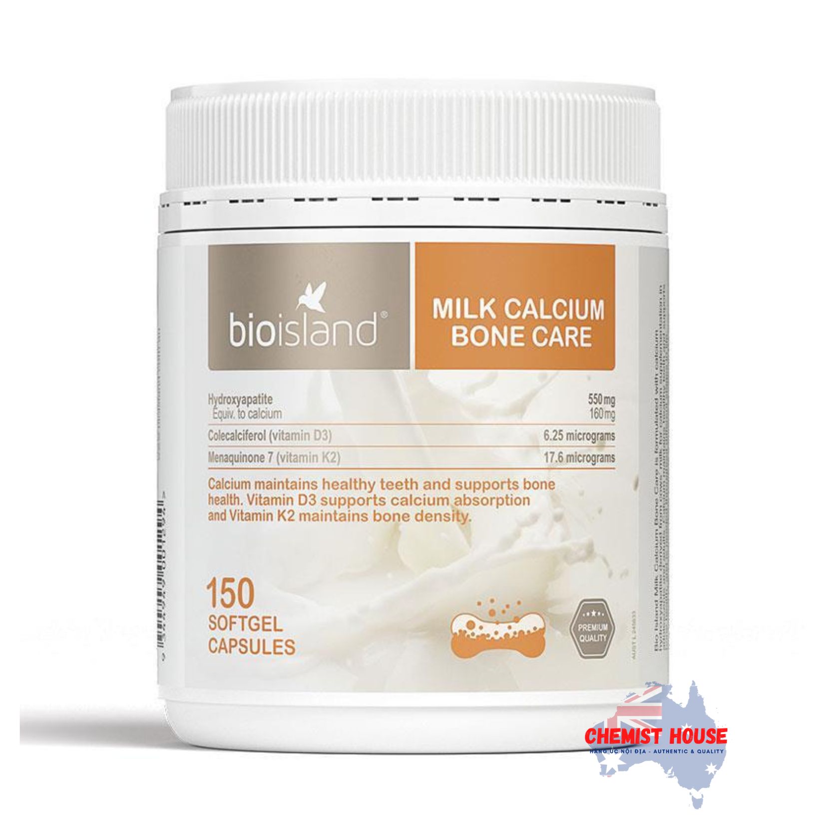 Bio Island Milk Calcium Bone Care - Viên uống bổ sung canxi cho bé 150 viên