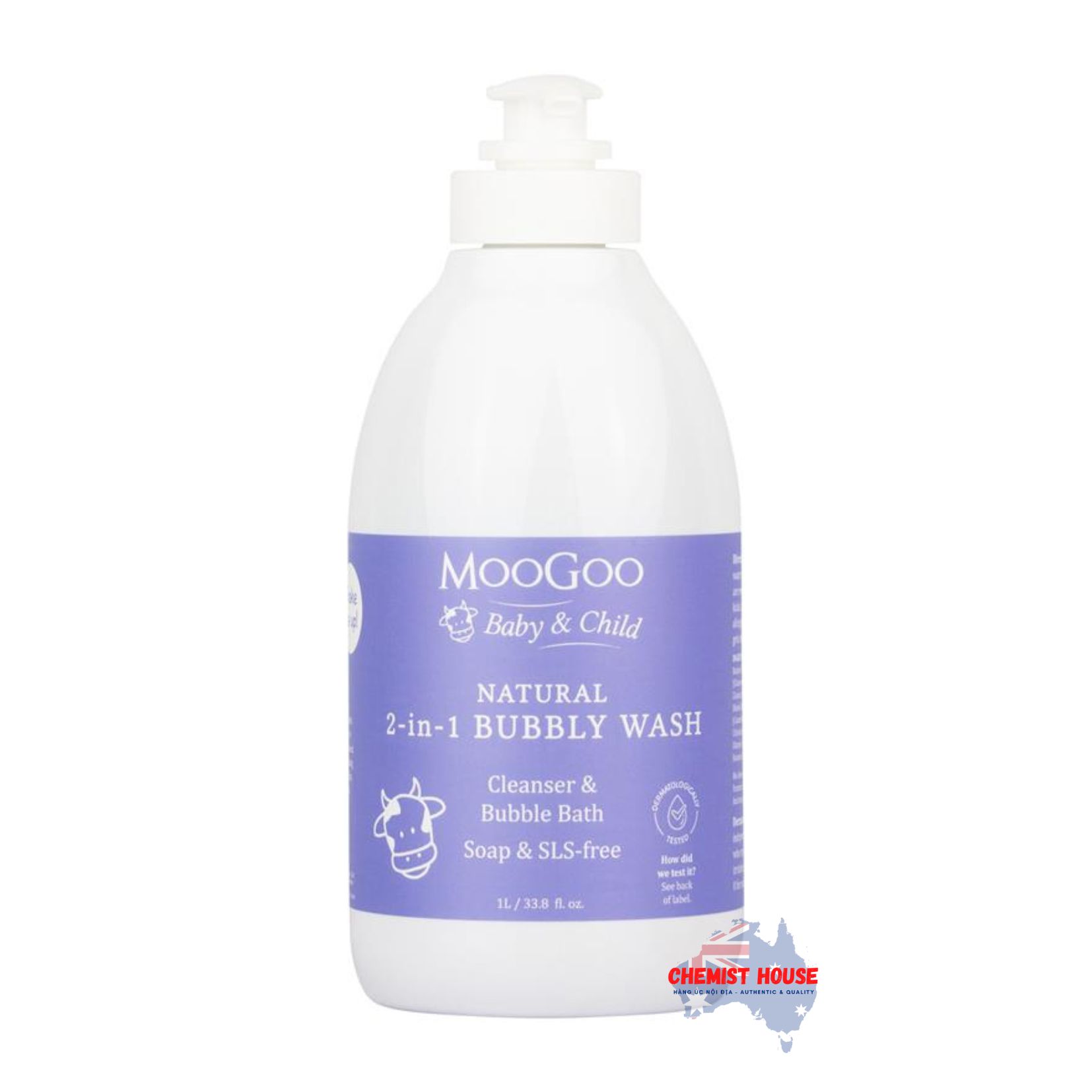 Sữa Tắm Gội Tự Nhiên MooGoo Không SLS, SULFATE Từ Cám Gạo Tạo Bọt Cho Bé 2In1 1L - MooGoo Baby And Child 2 In 1 Bubbly Wash 1 Litre