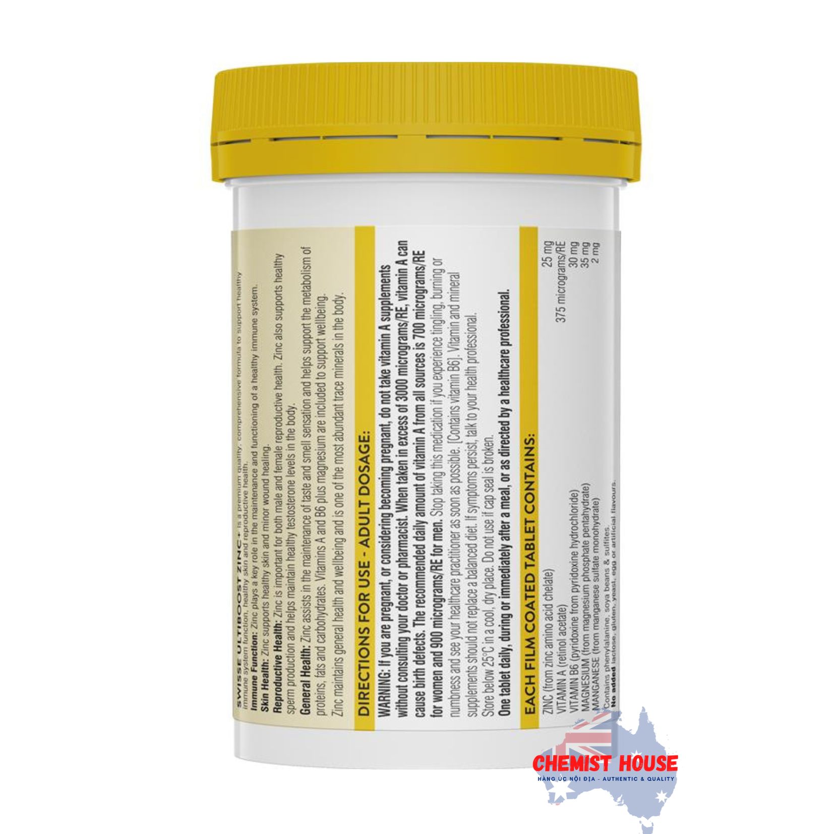 Swisse Ultiboost Zinc+ - Viên uống bổ sung Kẽm 60 viên