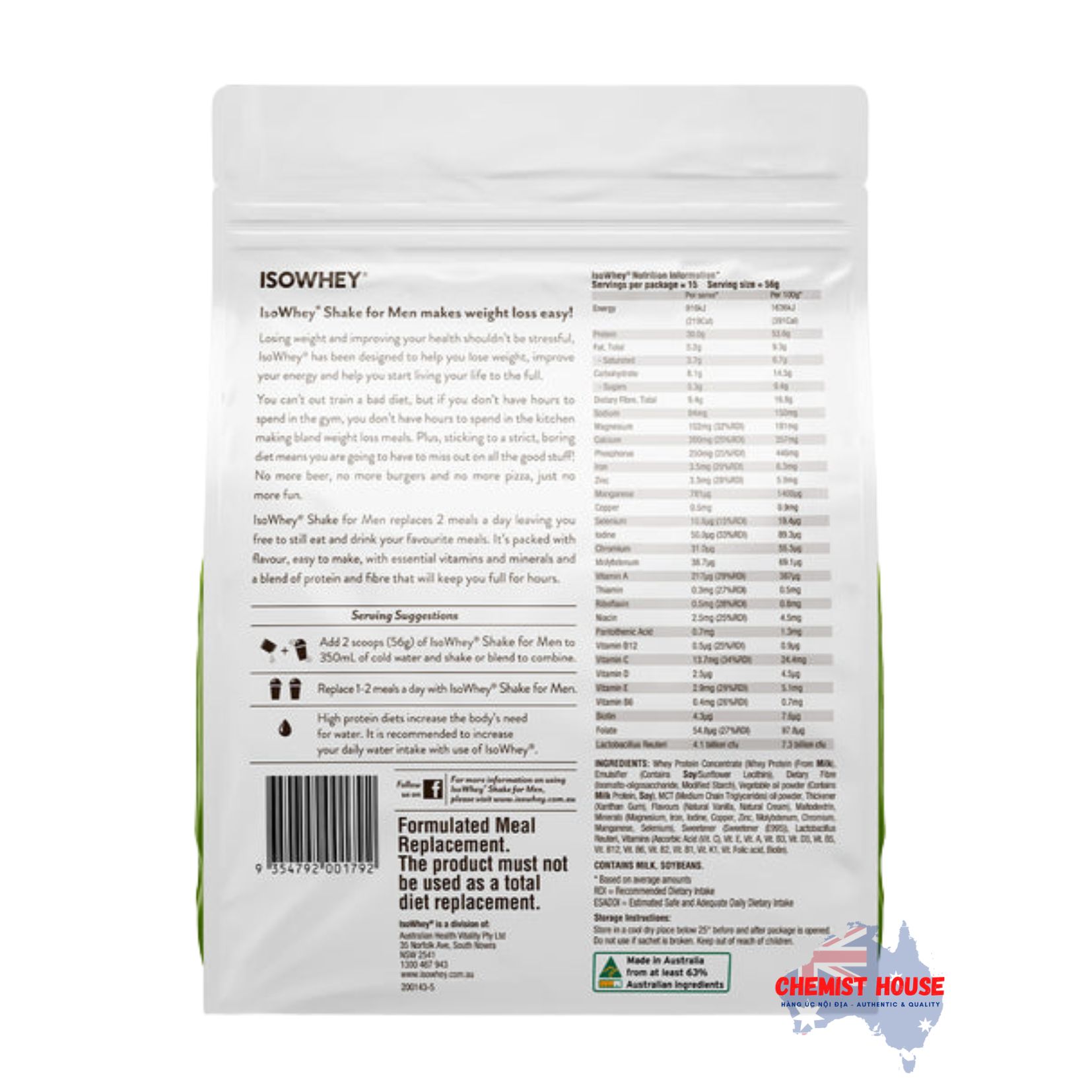 Sữa Lắc IsoWhey Cho Nam Vị Vanilla 840g - IsoWhey Shake for Men Vanilla 840g