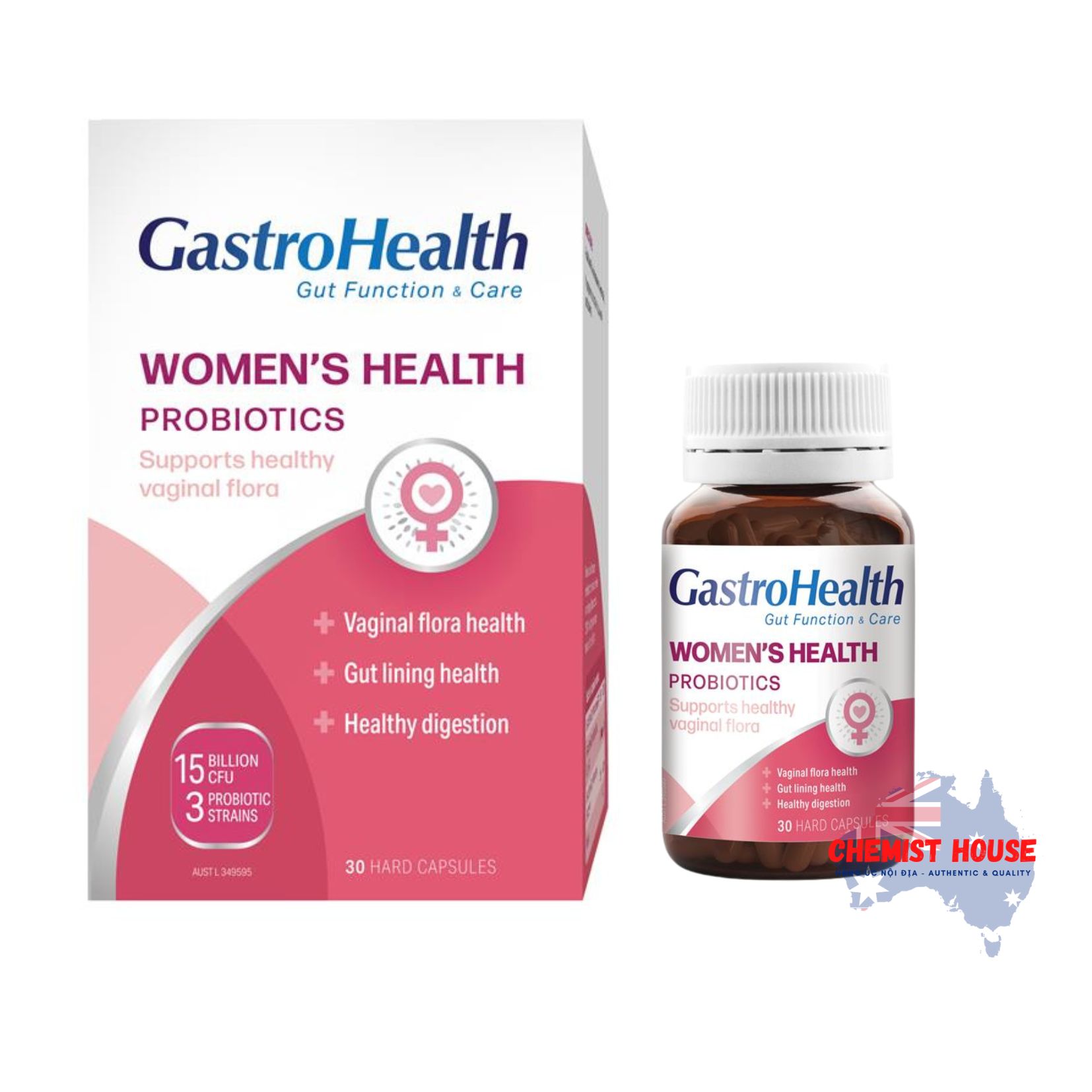 Men Vi Sinh Hỗ Trợ Hệ Tiêu Hóa & Sức Khỏe Hệ Miễn Dịch Cho Phụ Nữ 30 Viên - Gastrohealth Womens Health Probiotics 30 Capsules