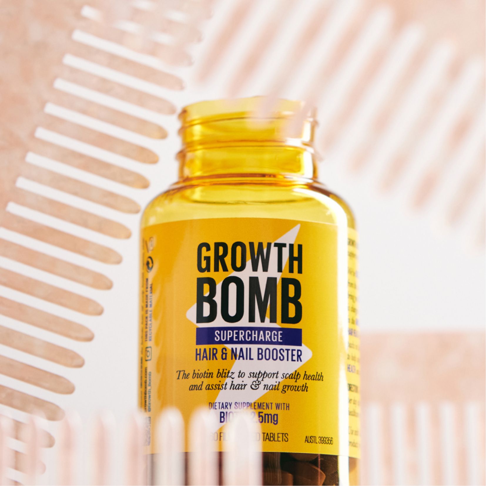 Viên Uống Hỗ Trợ Tăng Cường Mọc Tóc & Móng Growth Bomb Supercharge 60 viên - Growth Bomb Supercharge Hair Growth & Nail Booster 60 Tablets
