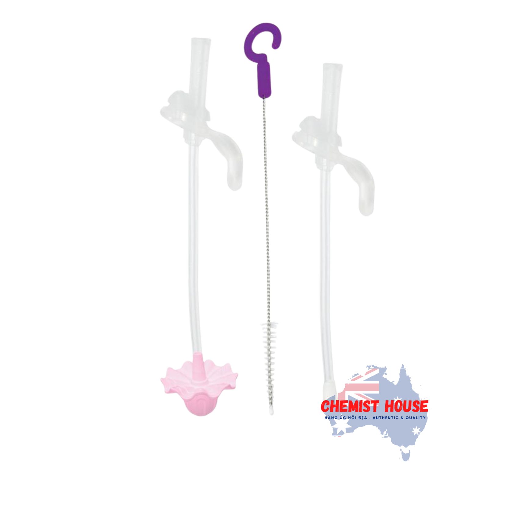 Bộ Ống Hút Thay Thế Và Dụng Cụ Vệ Sinh Bình Nước 360 Độ Cho Bé Tiện Dụng - B.Box Sippy Cup Replacement Straw Disney Princess/Mickey/Woody