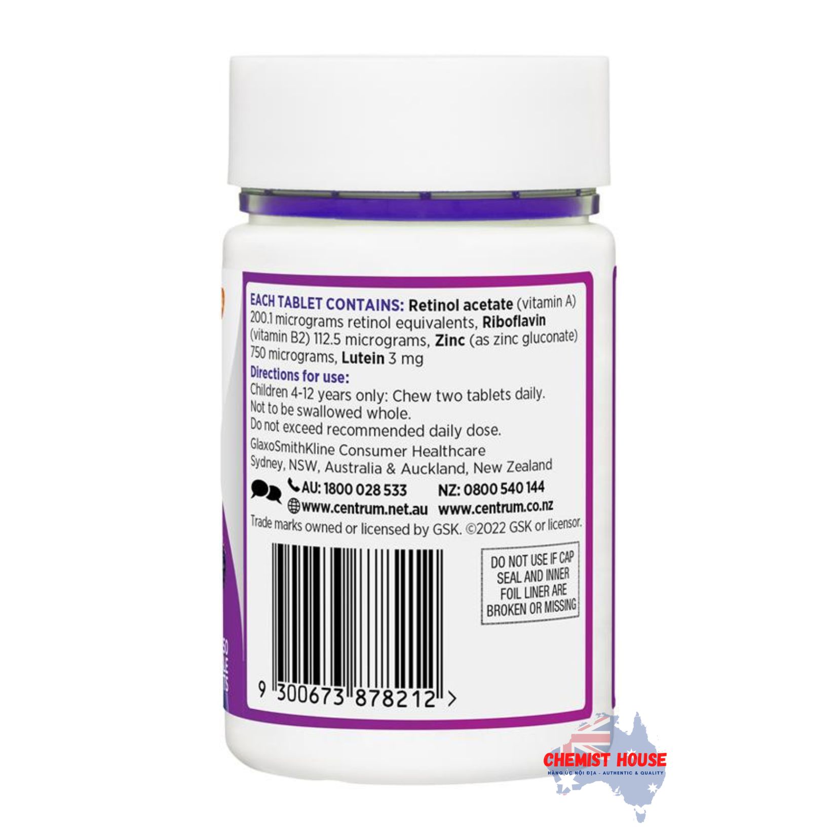 Viên Nhai Centrum Kids Hỗ Trợ Bổ Mắt Cho Bé 50 viên - Centrum Kids Vision Fuel 50 Chewable Tablets