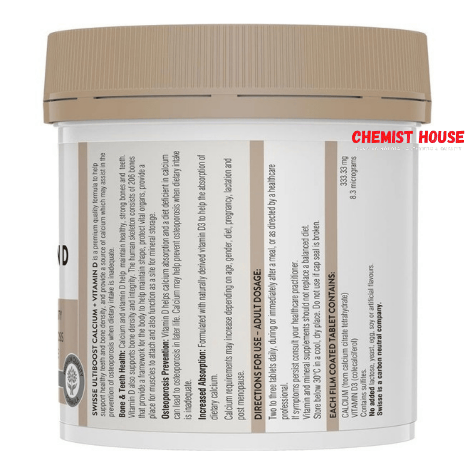 Swisse Ultiboost Calcium + Vitamin D - Viên Uống Chống Loãng Xương Tăng Cường Canxi + Vitamin D 150 viên