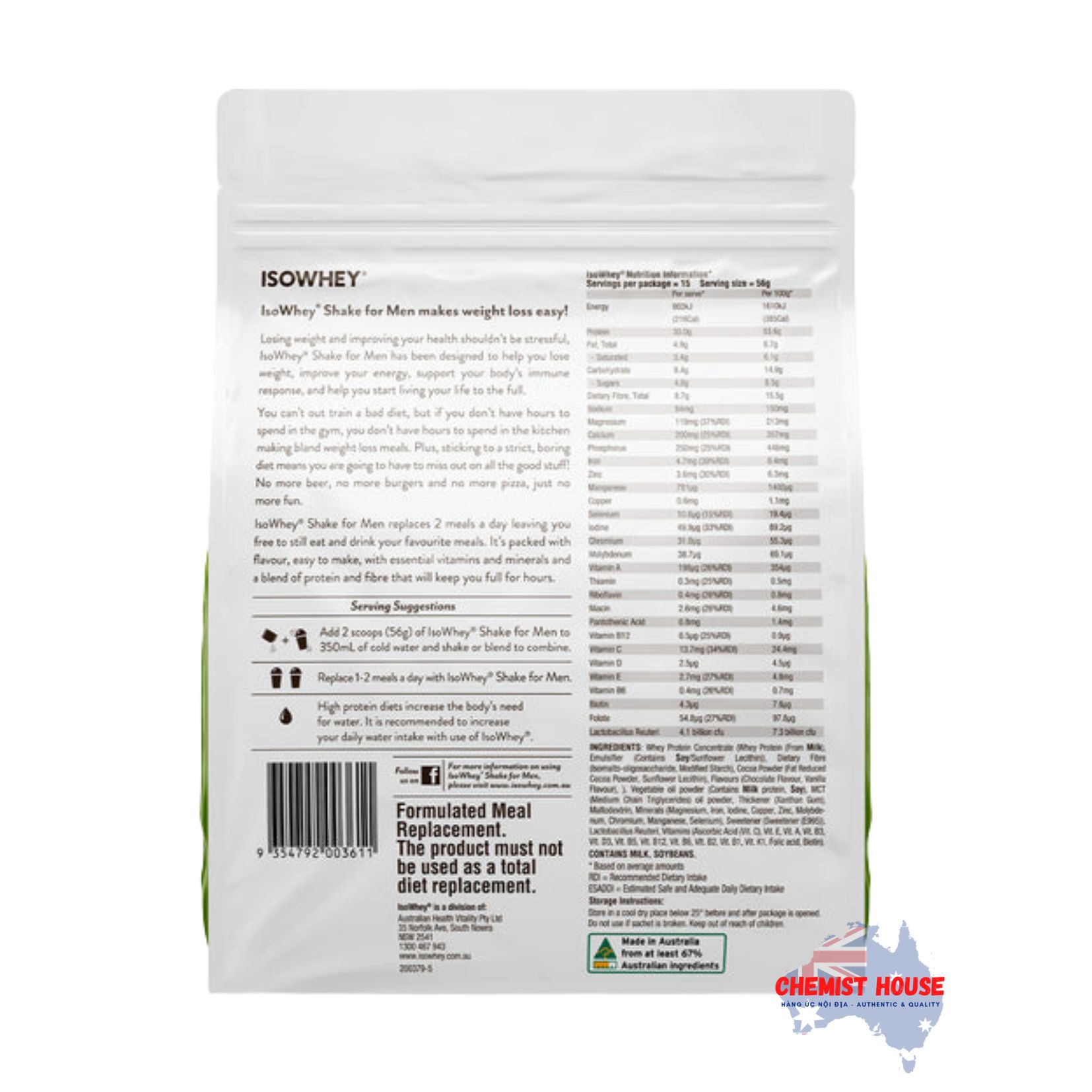 Sữa Lắc IsoWhey Cho Nam Vị Socola 840g - IsoWhey Shake for Men Chocolate 840g