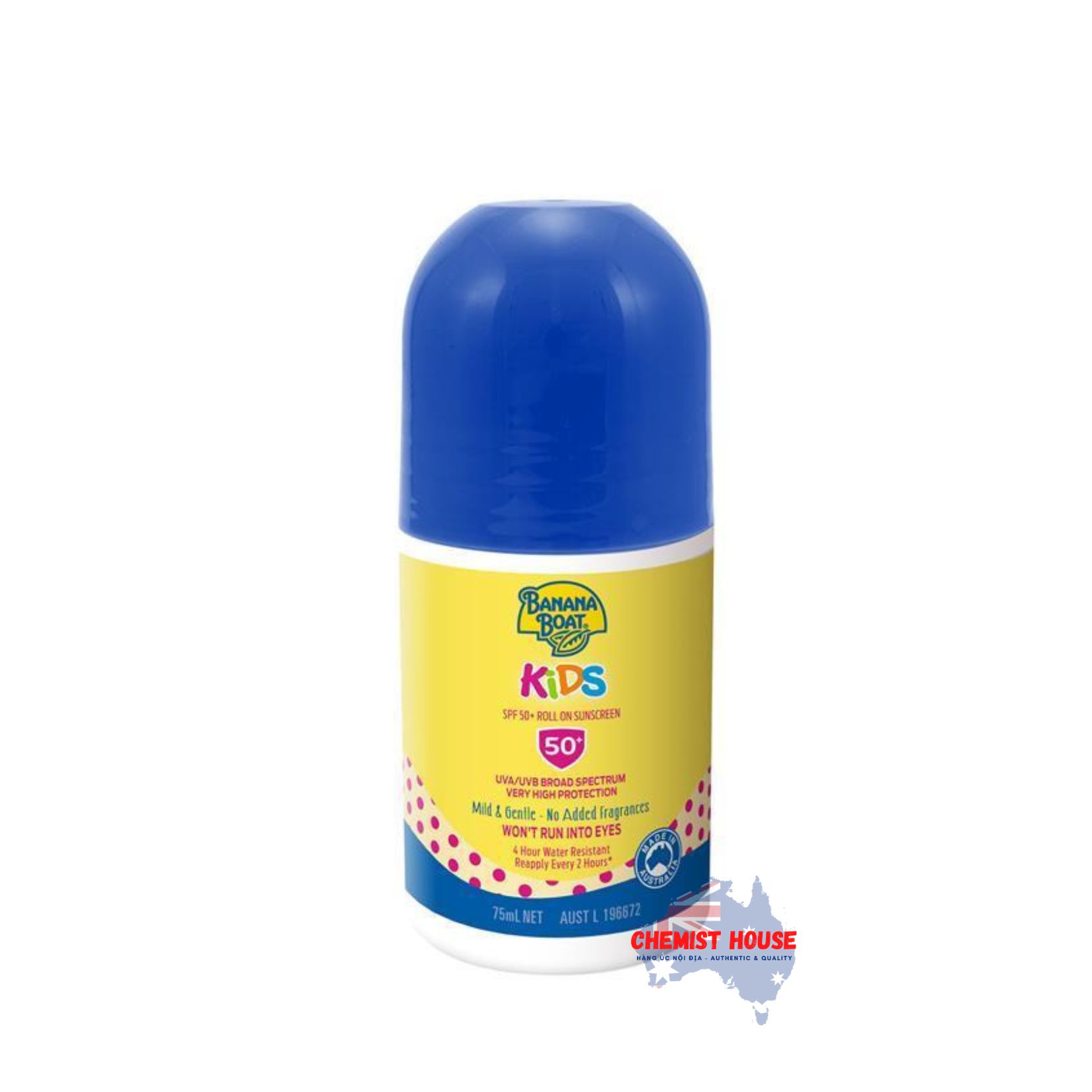 Kem Chống Nắng Êm Dịu & Không Cay Mắt Cho Bé Banana Boat SPF 50+ Cho Trẻ Em 75ml dạng lăn - Banana Boat SPF 50+ Kids 75ml Roll On
