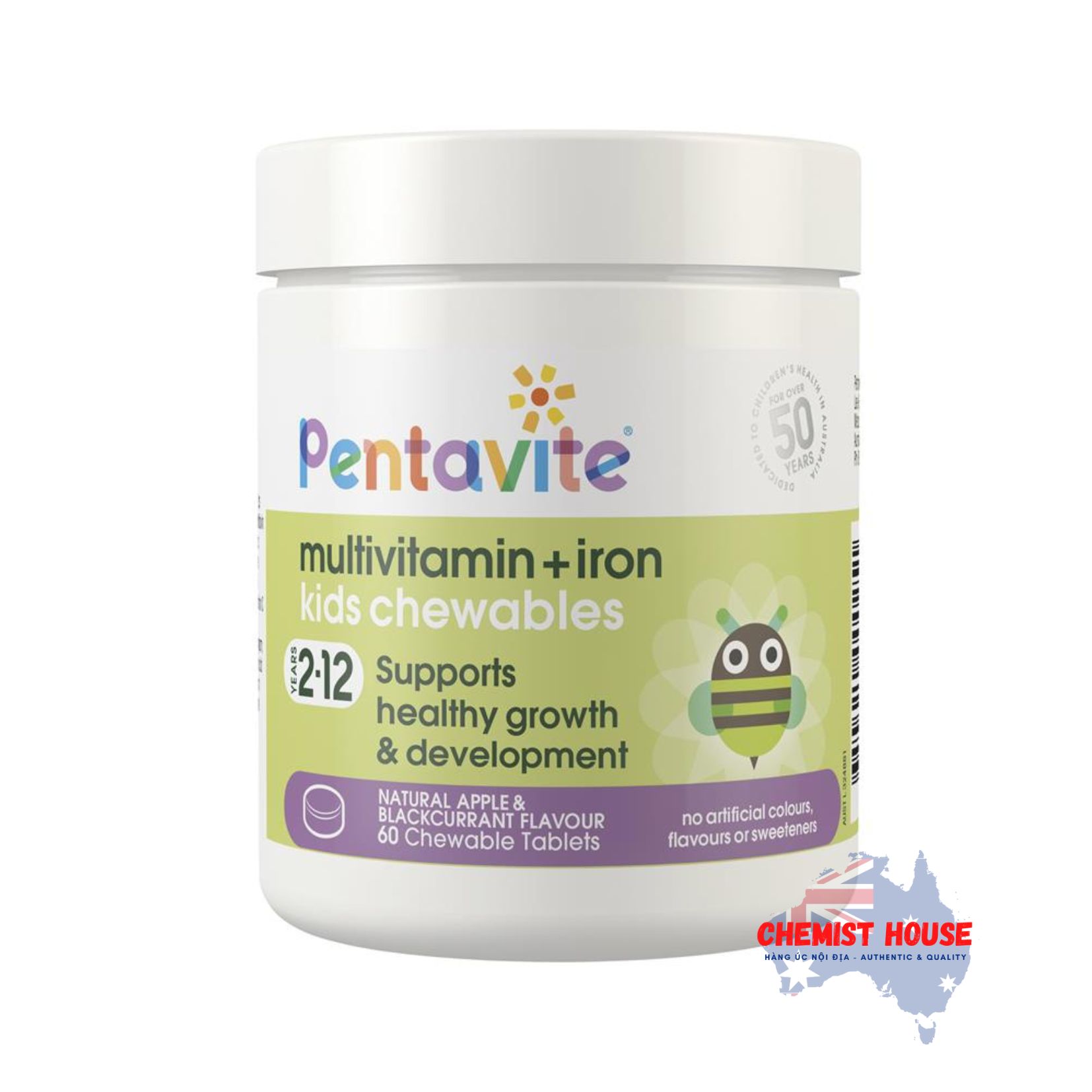 Pentavite Viên Nhai Tổng Hợp Vitamin + Sắt Cho Bé 60 Viên - Pentavite Multivitamin + Iron Kids 60 Chewable Tablets
