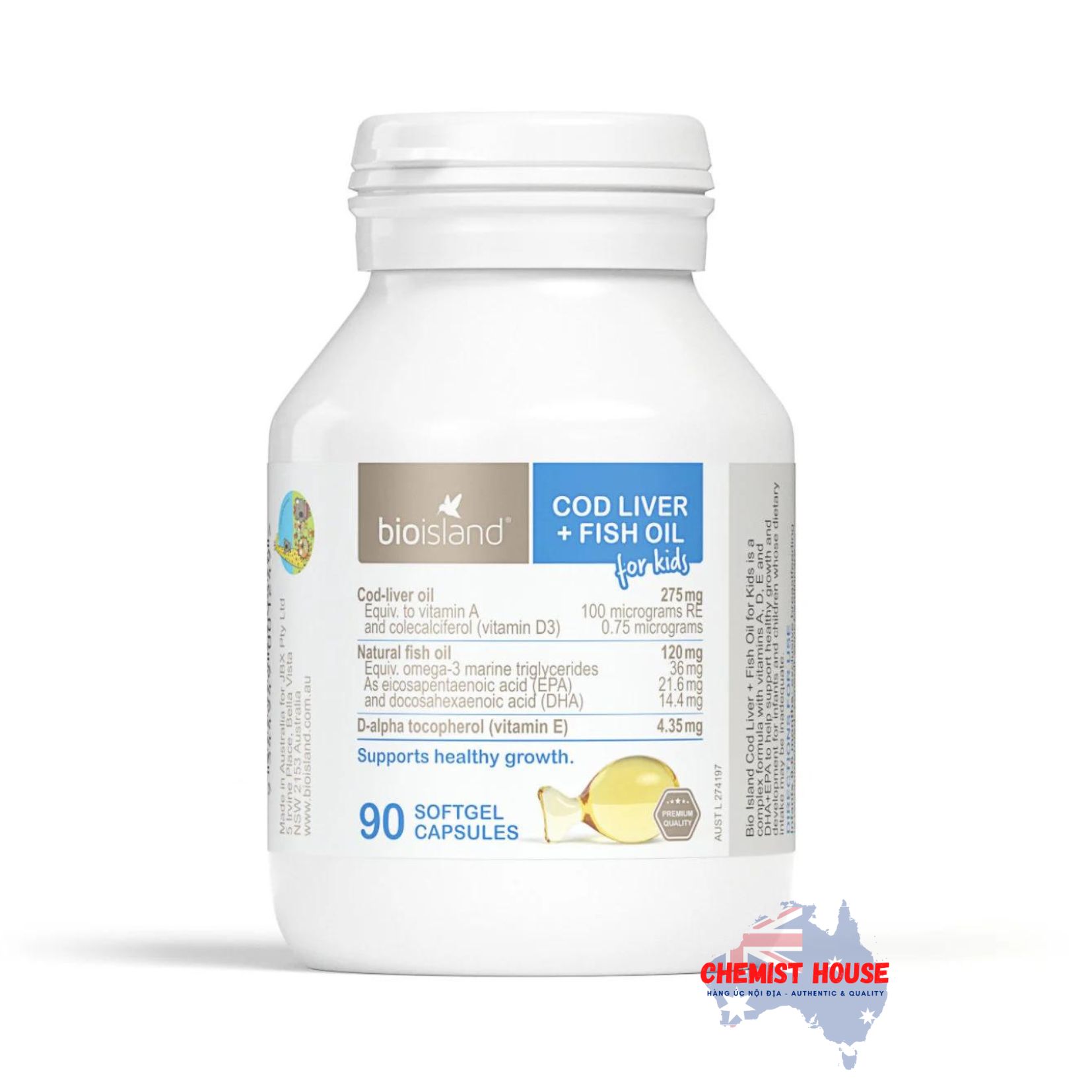 Bio Island Cod Liver + Fish Oil Kids - Dầu gan cá tuyết cho bé 90 viên