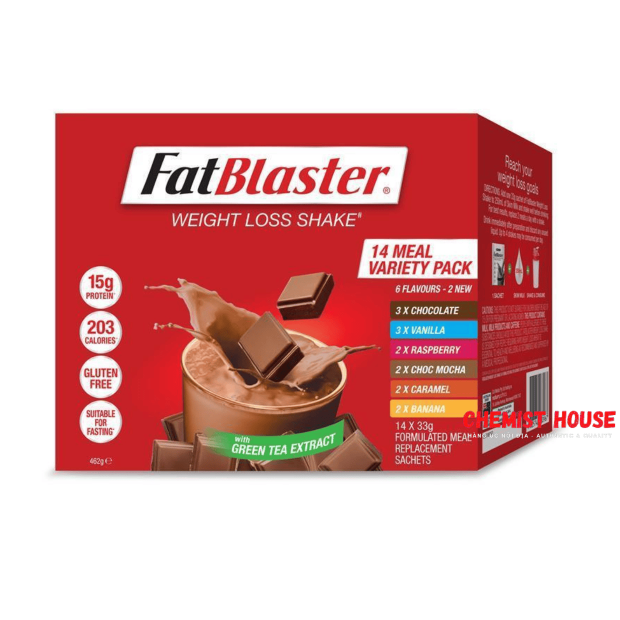 Sữa Lắc Fatblaster Úc Giảm Cân túi 14 x 33g- Naturopathica Fatblaster Weight Loss Shake Variety Pack 14 x 33g - Sữa Giảm Cân