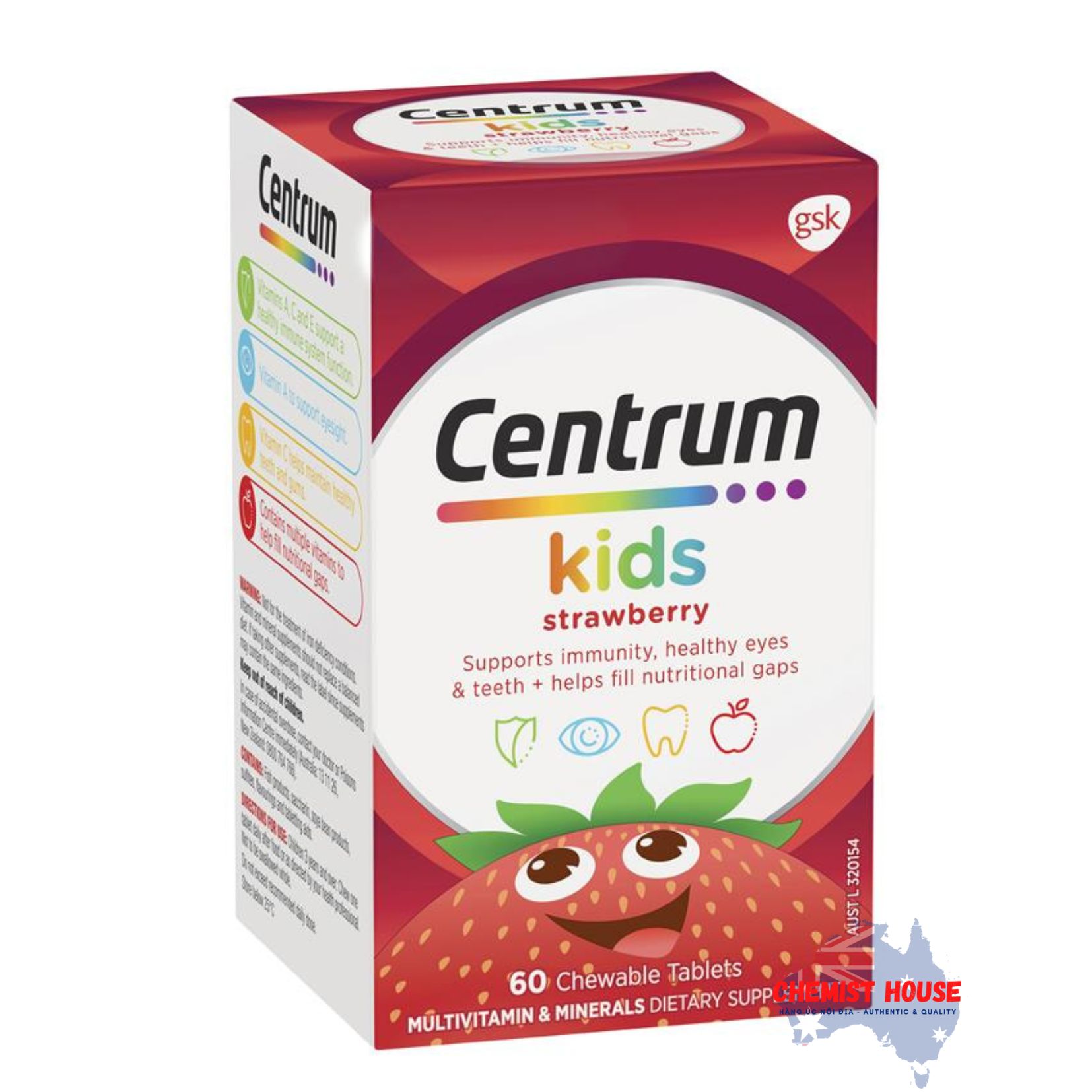 Viên nhai Vitamin cho trẻ em Centrum Kids Strawberry 60 chewable tablets