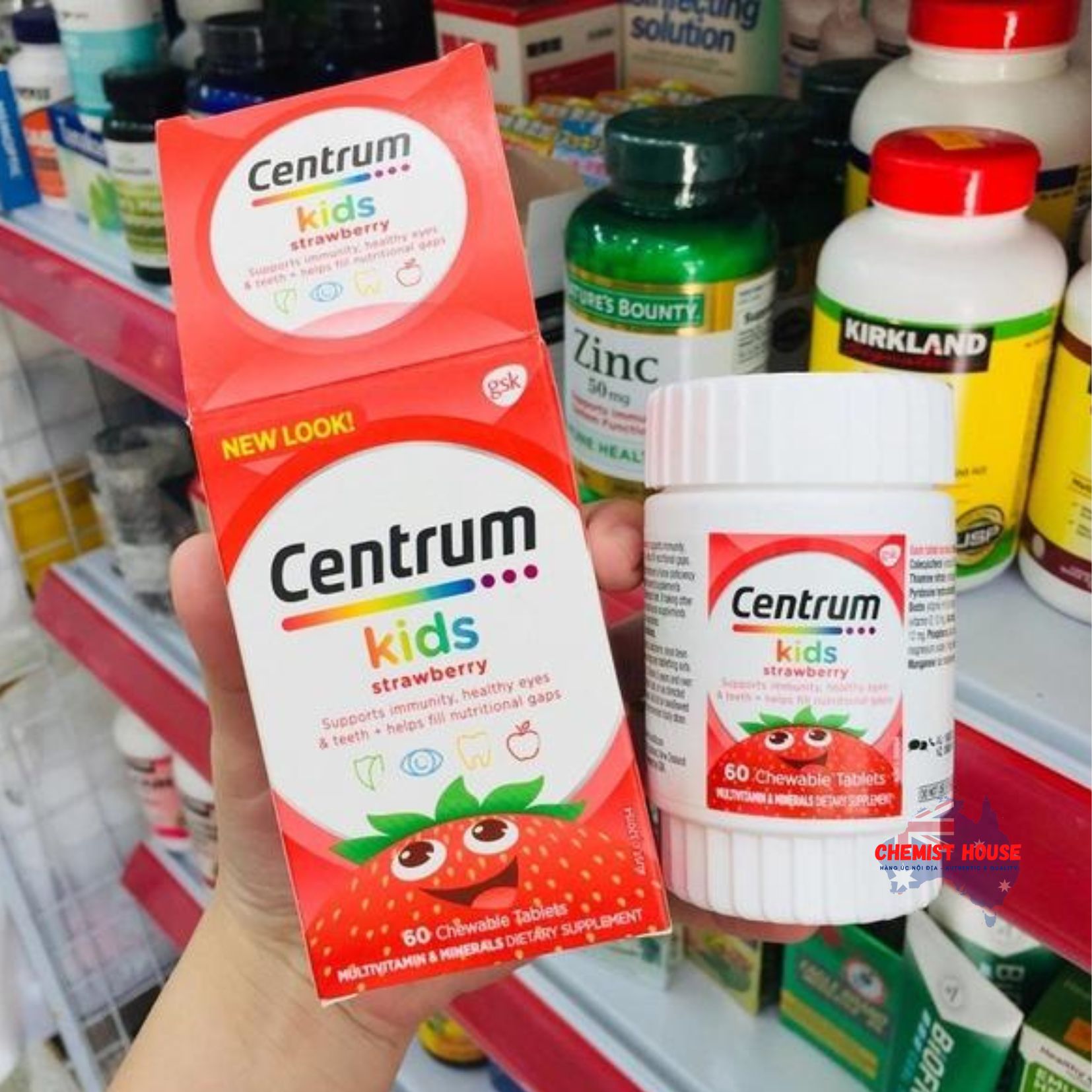 Viên nhai Vitamin cho trẻ em Centrum Kids Strawberry 60 chewable tablets