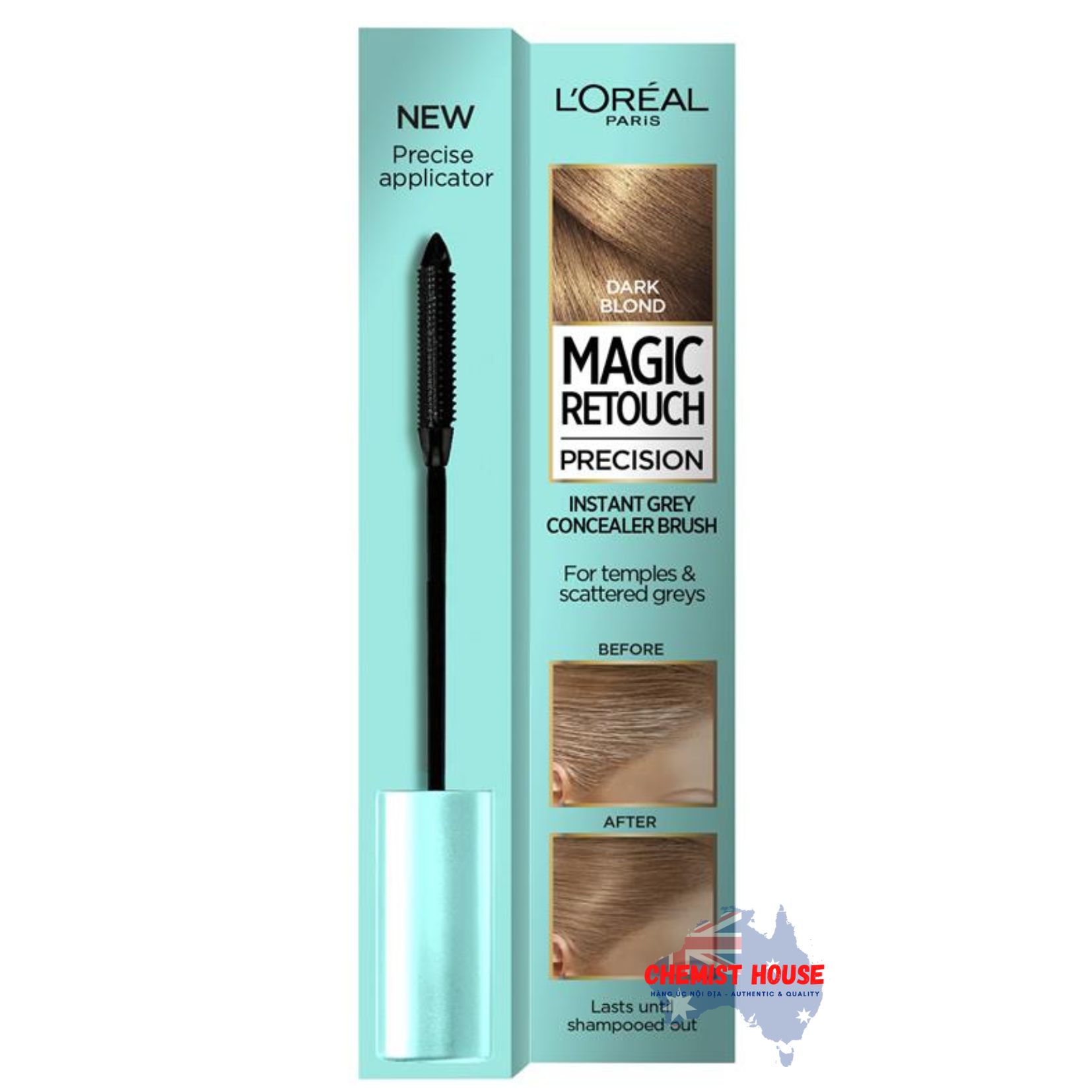 Cọ Che Phủ Bạc Chân Tóc L'Oreal Magic Retouch Precision 4 Màu Vàng Đậm Chấm Chân Tóc Bạc Khô Nhanh 5 Phút Tiện Lợi