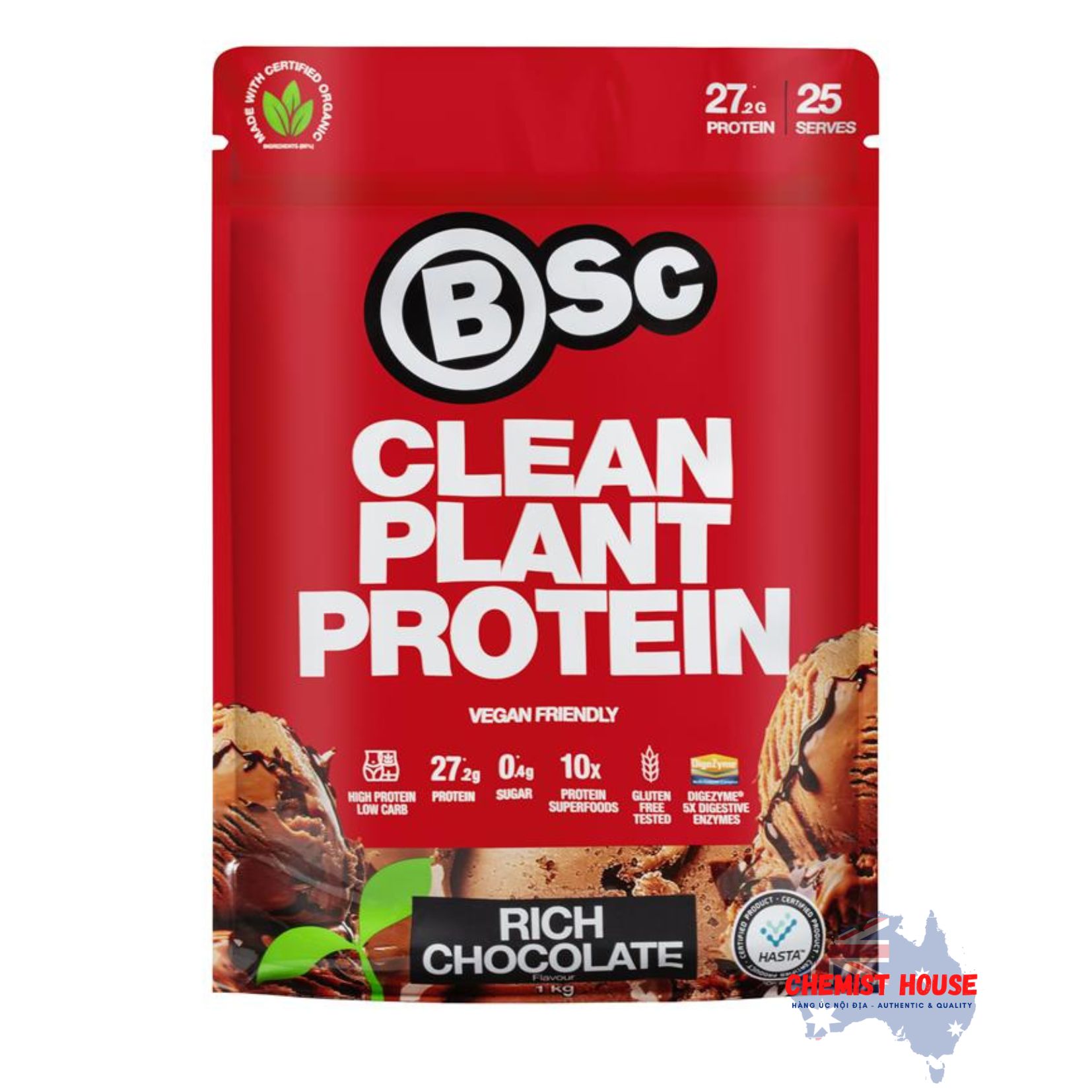 BSc Protein Thực Vật Hương Vani/ Chocolate Cao Cấp 1kg - BSc Clean Plant Protein Rich Vanilla/Chocolate 1kg