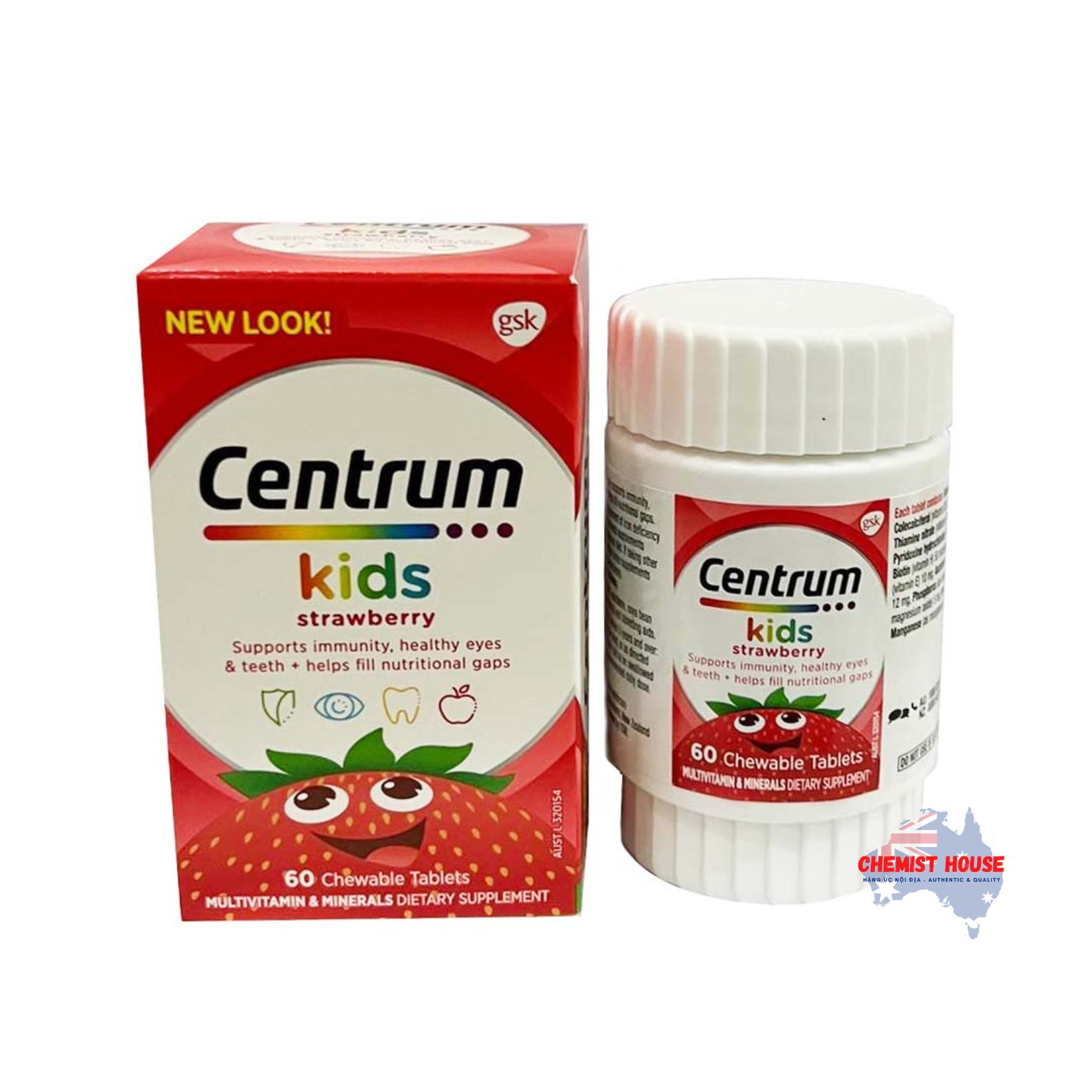 Viên nhai Vitamin cho trẻ em Centrum Kids Strawberry 60 chewable tablets